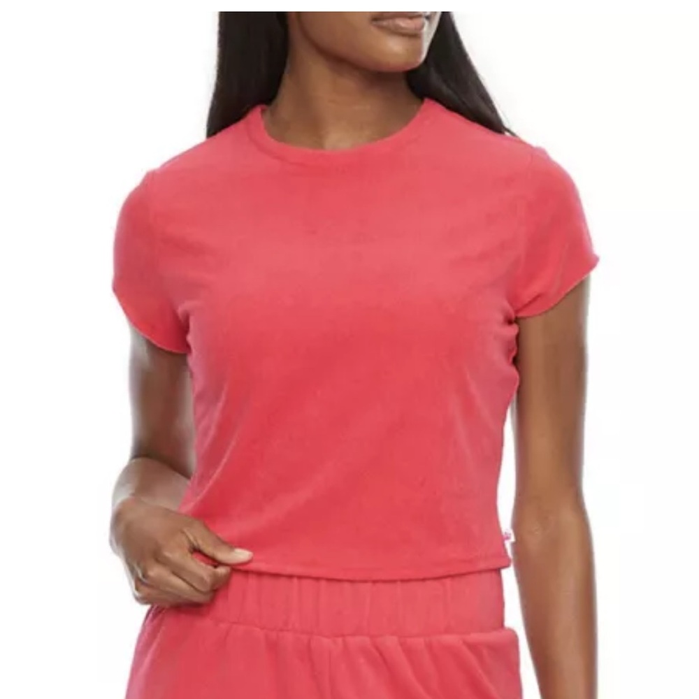 Juicy Couture Women's Coral Pink Terry Cloth Crop Top